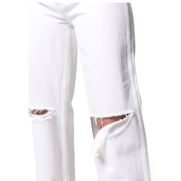 Re-Done White Pipe High Waist Distressed Straight Leg Denim Jeans Womens 26 - Picture 4 of 14